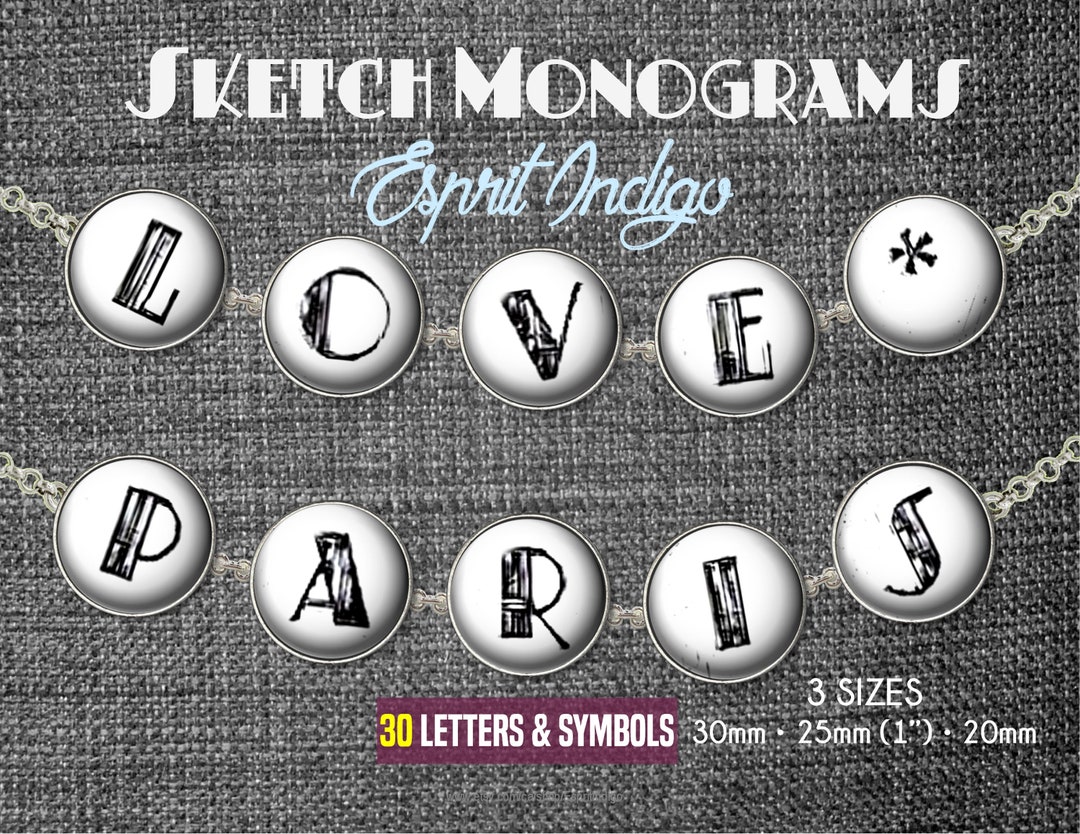 Sketch Style Letters Monograms Images for Cabochon Jewelry 30mm, 25mm and 20mm Images, Jewelry ...
