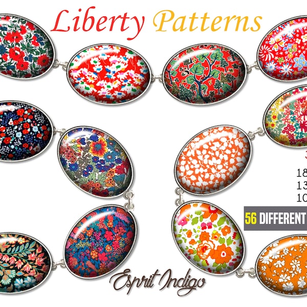 Digital Collage sheet Download. Liberty Floral Patterns. 18x25mm 13x18mm 10x14mm Oval Images: cabochons jewelry making scrapbooking