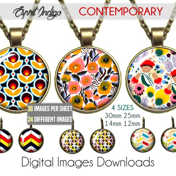 Digitale Collage Sheet download Zeitgenössische Designs 30mm 25mm 14mm 12mm Rund Bilder für cabochons Schmuck machen Anhänger Ohrringe