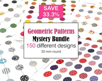 Mystery Bundle of collage sheets download 150 round GEOMETRIC PATTERNS for cabochons jewelry making 30mm Digital floral images, glass, resin