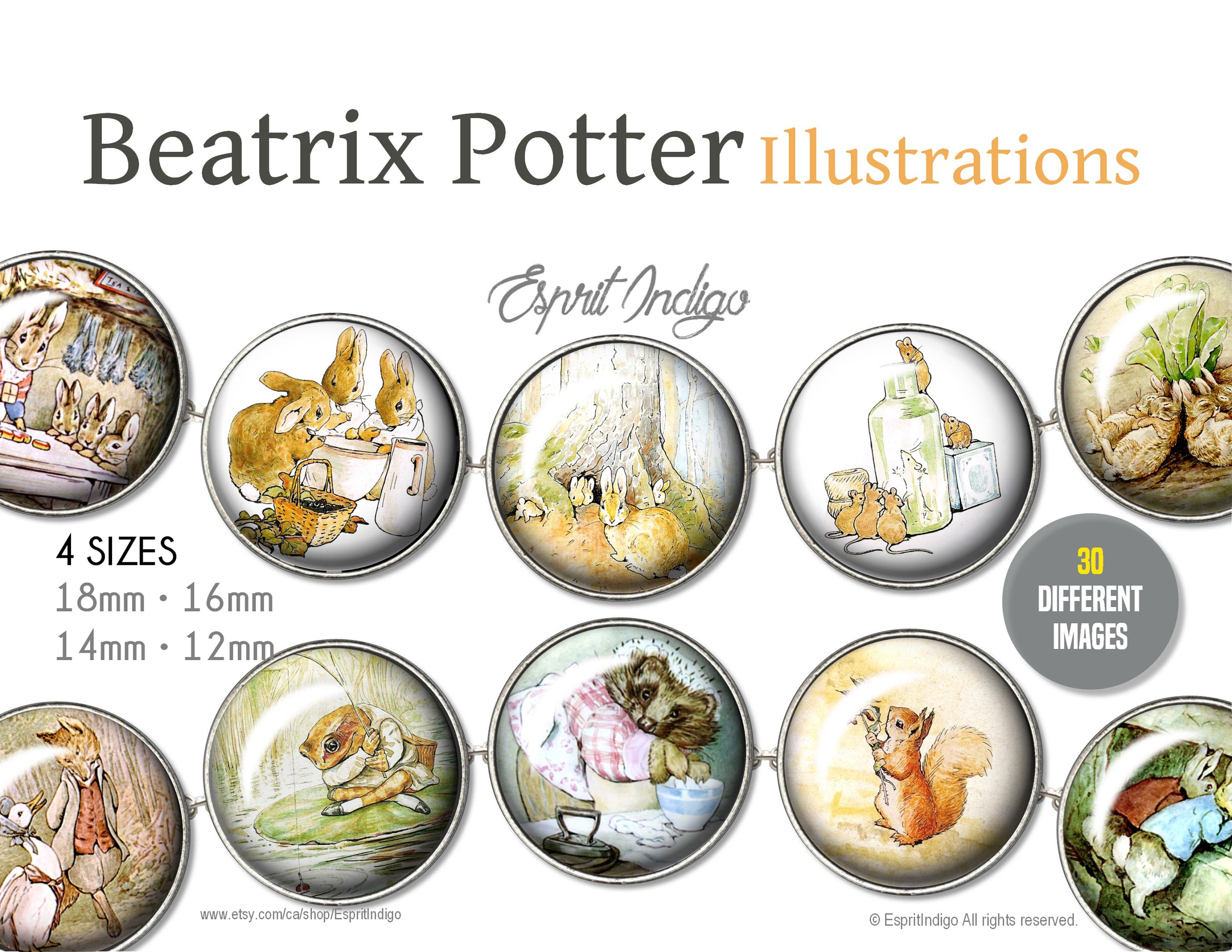 Collier Argent Avec Pendentif Cabochon Beatrix Potter 25mm - Longueur 56-60 Cm - Neuf Sans Emballage