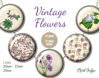 VINTAGE FLOWERS Image for cabochon jewelry making 30mm 25mm 20mm Digital Collage Sheet Download resin or glass cabochons floral pattern