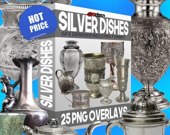 Silver Dishes Photoshop Overlays In Png Format, Photo Overlays, Photoshop overlay, Summer overlays, digital Backdrop, Photo art, Photography