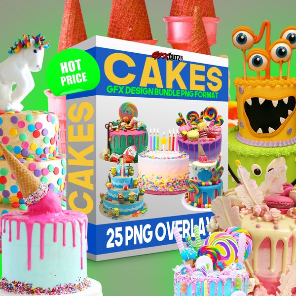 Cakes, Photoshop Overlay, Png Images, Photography Prop, Photography Overlays, Digital Download, Clip Art, Clipart, Color. Birthday, Isolated