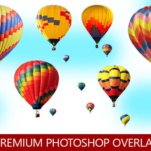 Hot Air Balloons Photoshop Overlays In Png Format  ( Balloon Overlay, Hot Air Balloon Overlay, Sky Overlay, Digital Overlay, Clip Art )