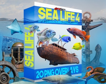 Sea Life 4 Photoshop Overlays, In PNG Format - Shark Overlay, Ocean Overlays, Underwater Overlays, Mermaid Overlays, Sea , Fish, Anchor