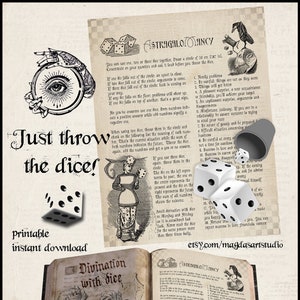Divination with dice, astragalomancy, book of shadows, grimoire, D11, printable, instant download