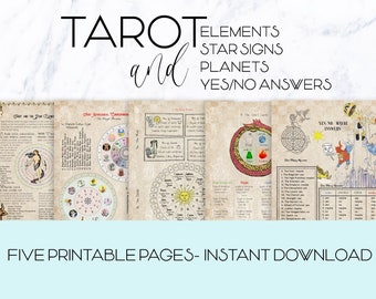 Tarot Journal, Tarot Notes Vol.2, printable pages, tarot,astrological correspondences, four elements, tarot yes/no answers, instant download