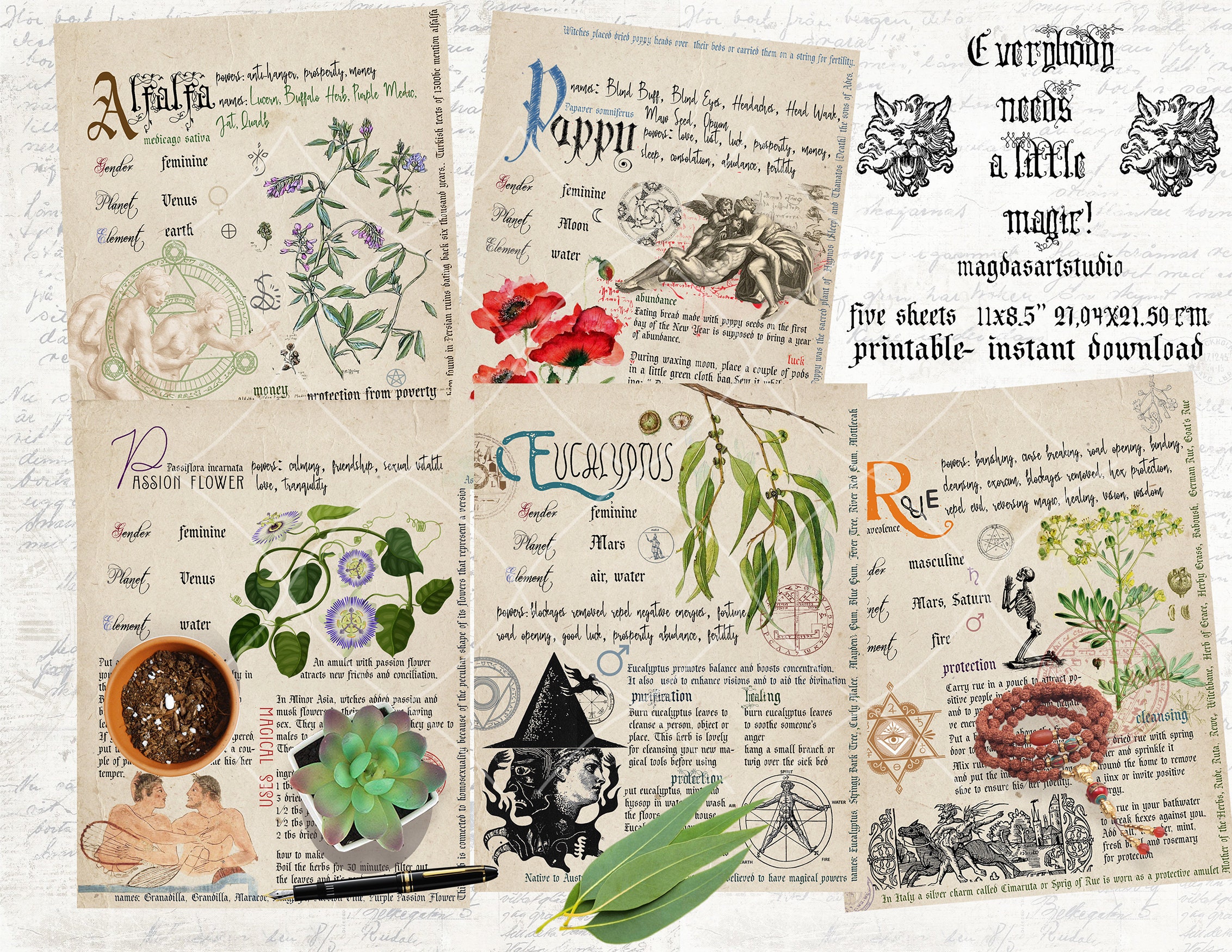 Printable Book of Shadows Pages Five Pages Herb Magic - Etsy