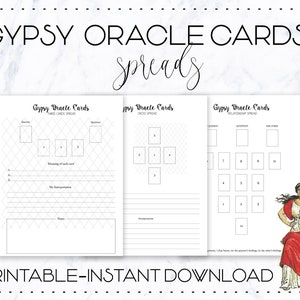 Tarjetas de oráculo gitano, pliegos, hojas de trabajo, imprimibles, páginas del diario del tarot, descarga instantánea