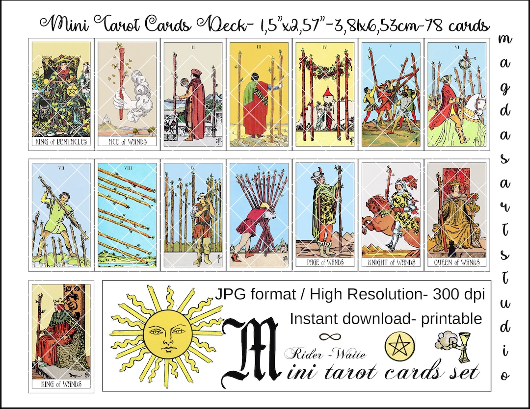 Mini Tarot Cards Deck, Printable, Rider- Waite Tarot Cards Deck, Tarot ...