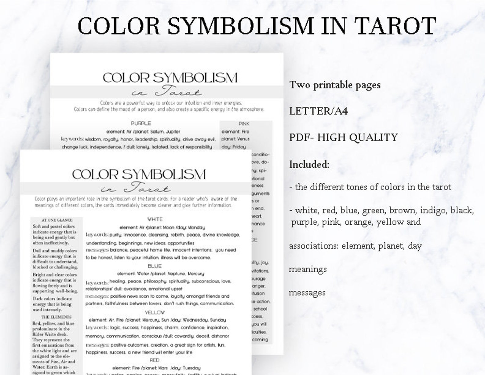 Tarot Journal Printable Pages Color and Tarot Symbolism | Etsy