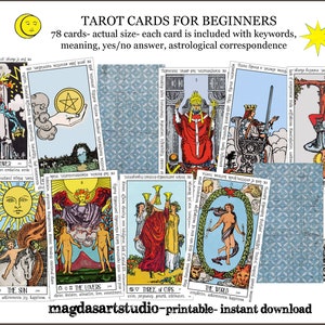 Tarot mazo, cartas de tarot para principiantes, imprimibles, cubierta de tarot de espera del jinete, mazo de oráculo, tarjetas de adivinación, lectura de cartas, descarga instantánea