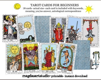 Tarot deck, tarot cards for beginners, printable, rider waite tarot deck, oracle deck, divination cards, card reading, instant download
