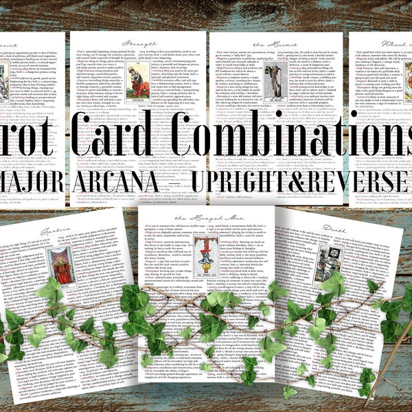 Tarot Card Combinations, Major Arcana, part II, tarot journal, printable, book of shadows, tarot card reading, rider waite, instant download