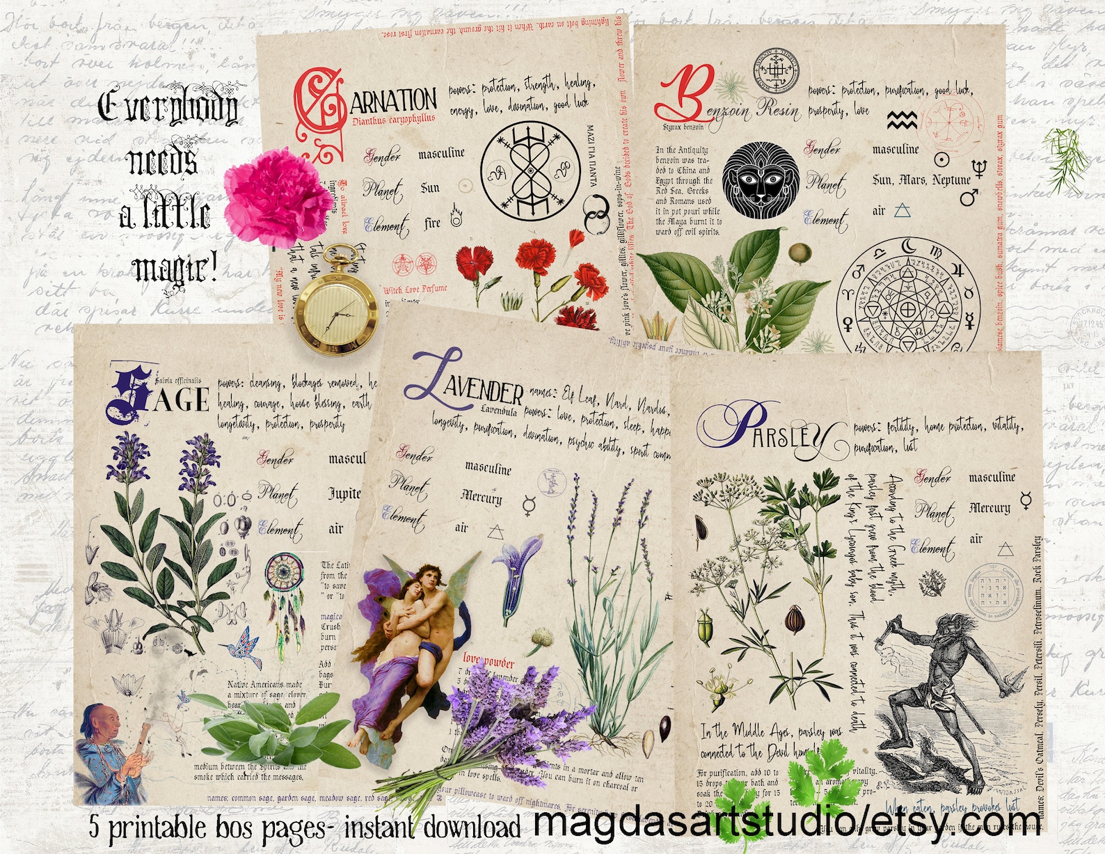Cinq pages de Grimoire imprimable livre des ombres herbe - Etsy France