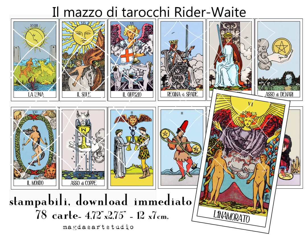 Set stampabile di 78 carte Rider Waite Tarot, mazzo completo a grandezza  naturale, download digitali per la stampa a casa -  Italia