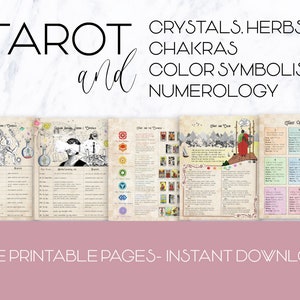 Tarot Notes Vol.5, páginas imprimibles, tarot, tarot, cristales y hierbas correspondencias, tarot y color, numerología, chakras, descarga instantánea