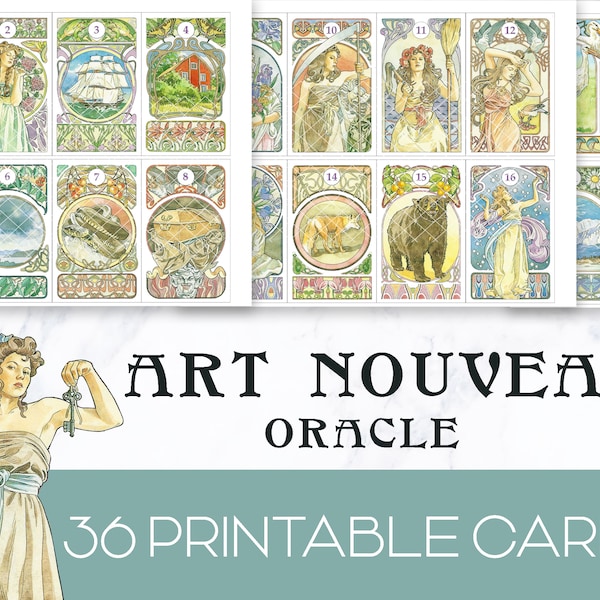 Art Nouveau Oracle, printable, oracle cards, Sibilla Liberty, Oracle Liberty, 36 cards, divination, card reading, instant download