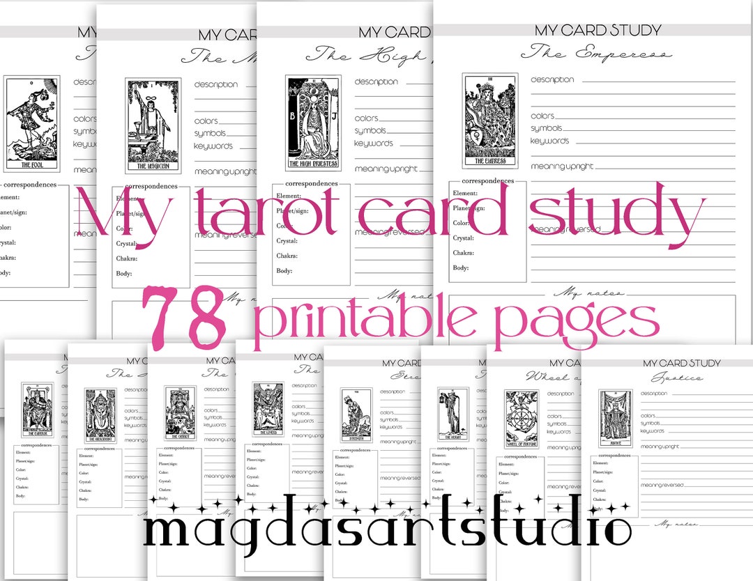 Tarot Journal, Tarot Card Study Sheets, Printable Pages, 78 Sheets