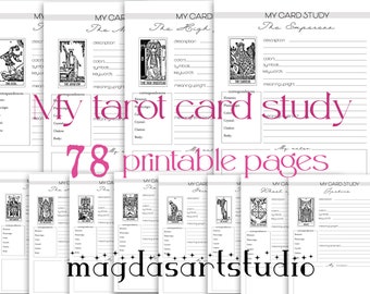 Tarot journal, tarot card study sheets, printable pages, 78 sheets tarot for beginners,  instant download