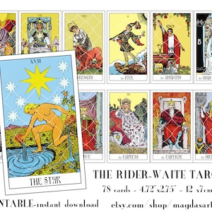 Tarot deck, printable , Rider-Waite tarot deck, 78 cards, actual size, tarot cards, tarot reading,  digital tarot deck, instant download