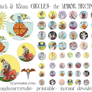 Cirkels 1", cirkels 0,7", 25,4 mm - 18 mm, tarotkaarten, grote arcana, collageblad, cabochon, sieraden maken, afdrukbaar, direct downloaden