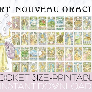 Art Nouveau Oracle, printable, pocket size, mini oracle cards, Sibilla Liberty, 36 cards, divination, card reading, instant download