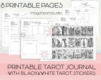 Tarot Journal Druckbare Seiten, Tarot Sticker, Tarot Sticker, Tageskarten, Tarot Arbeitsblatt, Tarot Spread, Instant download