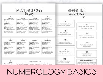 Numerology, basics, printable page, book of shadows, grimoire, tarot journal, numerology and tarot, correspondences, instant download