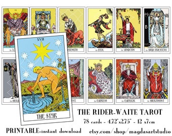 Tarot deck, printable , the Rider-Waite tarot deck, 78 cards, actual size, divination deck, oracle deck,  instant download