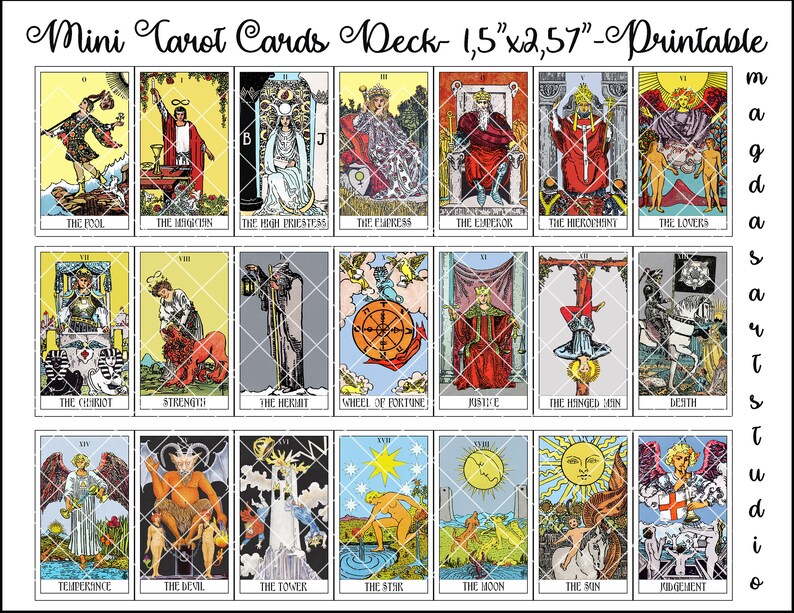 Mini Tarot Cards Deck Printable Rider Waite Tarot Cards Etsy