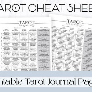 Tarot cheat sheet, printable, tarot journal pages, book of shadows, tarot cards meanings, instant download
