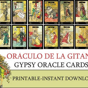 Zigeuner-Orakel-Karten, druckbare, Oréculo de la Gitana, Sibylle de la Bohémienne, Wahrsagerei, Karte lesen, Orakel-Karten, sofortiger Download