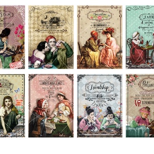 Feuille de collage numérique, ATC, ETQ16, diseurs de bonne fortune, signe diseur de bonne fortune, cartes numériques, palmistry, cartes de tarot, imprimable, téléchargement instantané