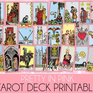 Baraja de tarot, imprimible, rosa, Rider-Waite, cartas de tarot, lectura de tarot, diario de tarot, adivinación de tarot, descarga instantánea
