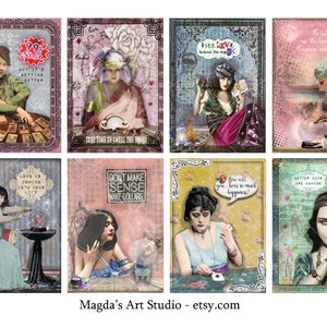 Feuille de collage numérique, ATC, diseurs de bonne fortune, signe diseur de bonne fortune, cartes numériques, ETQ16 , cartes de tarot, imprimables, téléchargement instantané