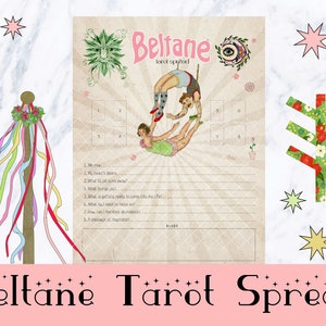 Beltane tarot spread, printable page, tarot journal, Beltane Sabbat, book of shadows, wheel of the year, instant download