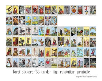 Miniature tarot cards,mini tarot cards deck, Rider-Waite, 78 tarot cards,  tarot deck, journal organizing, printable, instant download