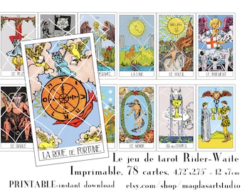 Das Tarot-Spiel Rider-Waite, bedruckbar, 78 Karten, echte Größe, Wahrsagerspiel, Orakelspiel, sofortiges Herunterladen