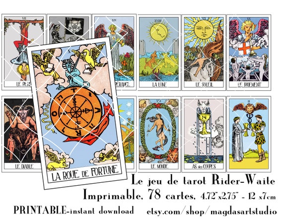 Le jeu de tarot Rider-Waite,  imprimable, 78 cartes, taille réelle, jeu de divination, jeu d'oracle, téléchargement immédiat