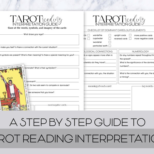 Tarot journal, printable pages, tarot worksheet, tarot reading interpretation guide, instant download