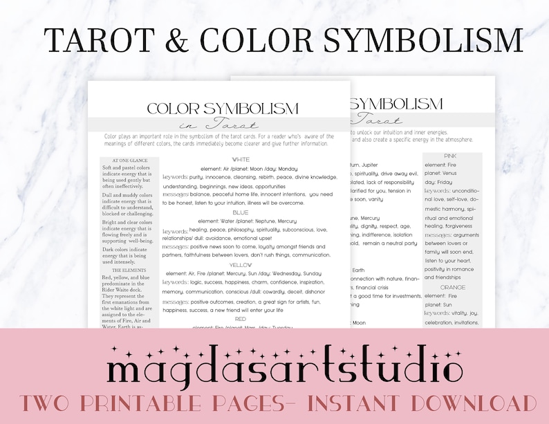 Tarot Journal Printable Pages Color and Tarot Symbolism | Etsy