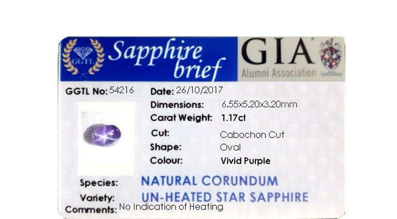 Oval loose GIA certificate Untreated 1.17ct Star Sri Lanka sapphire Natural Lavender Purple Ceylon