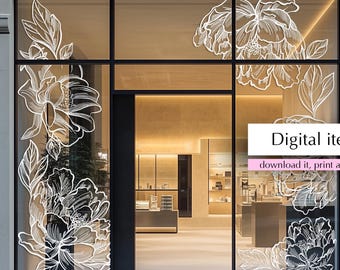 Flores de peônia branca / design de decalque / vitrine de vinil / adesivo comercial / vetor para download instantâneo