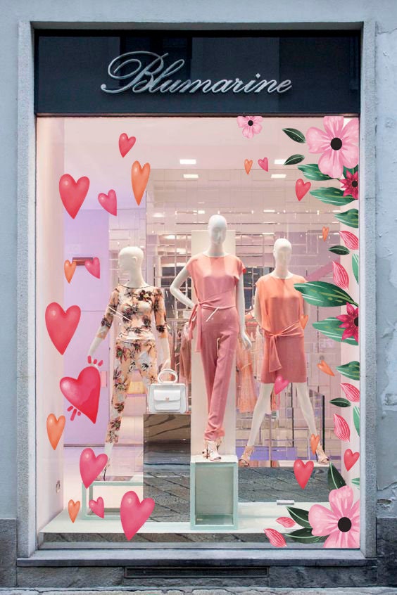 Pink Heart Window Floral Pink Heart Window Decal Design – Romantic Valentine & Spring ...