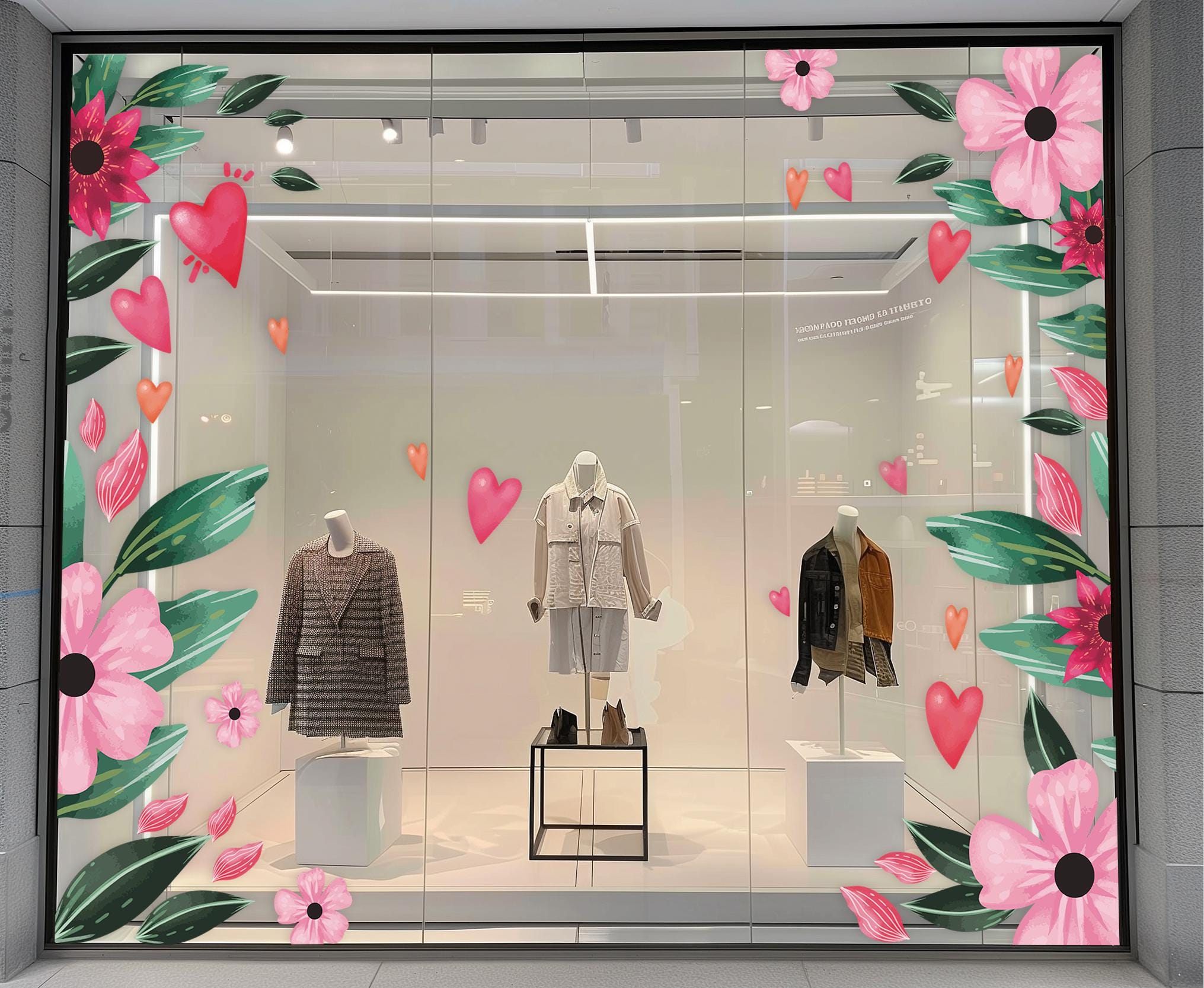 Pink Heart Window Floral Pink Heart Window Decal Design – Romantic Valentine & Spring ...
