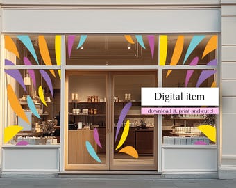 Respingos coloridos, gotas de tinta / design de decoração de fachada de loja, adesivo de vinil para vitrines externas, arquivo vetorial PDF EPS para download instantâneo