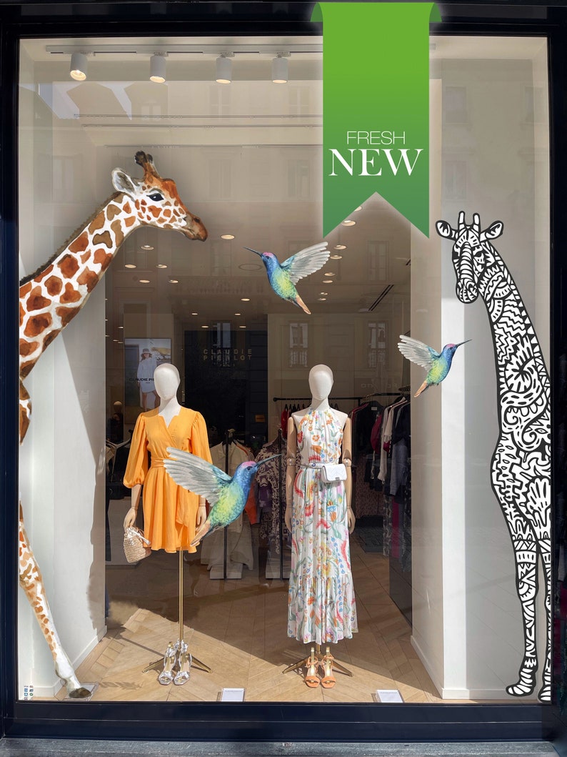 Giraffes and Hummingbird Bird, Africa Safari Watercolor Animal Zoo ...
