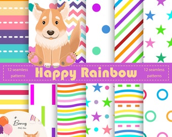 Regenbogen Geometrisches Digitales Papier, NAHTLOSer Hintergrund, Regenbogen nahtlose Muster für den sofortigen Download für kommerzielle Nutzung